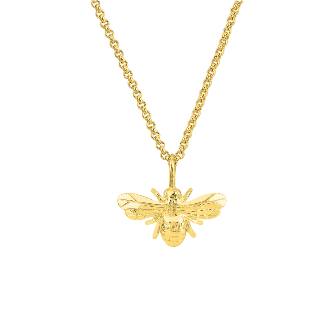 Gold bee pendant necklace in 18ct gold plated sterling silver by Oliver Roberts Jewellery