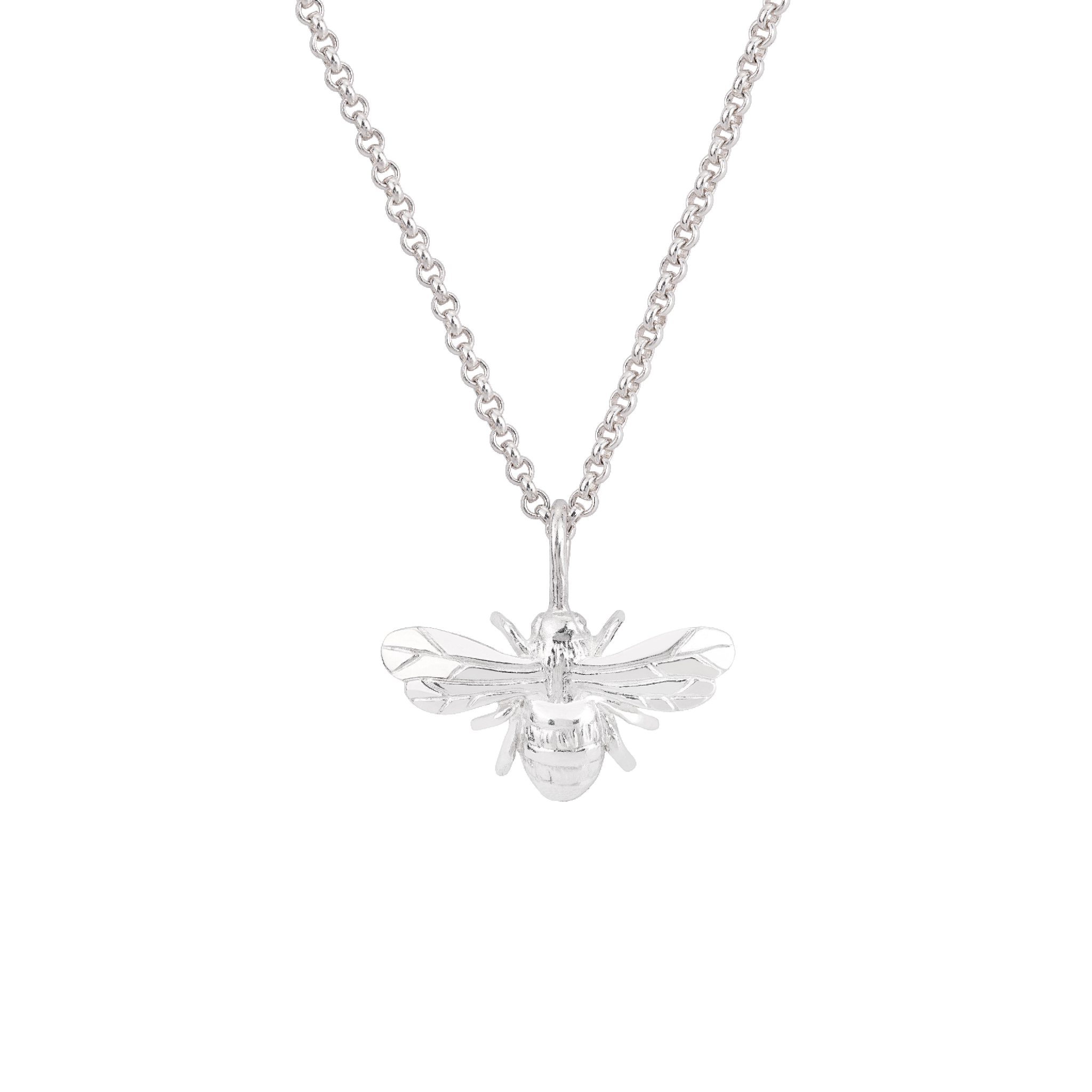 Handmade sterling silver bee necklace pendant, made in England by Oliver Roberts Jewellery"