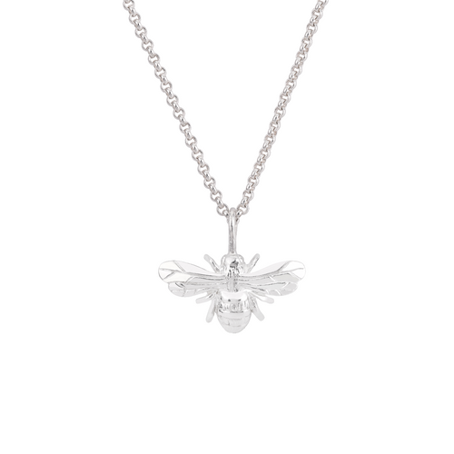 Handmade sterling silver bee necklace pendant, made in England by Oliver Roberts Jewellery"